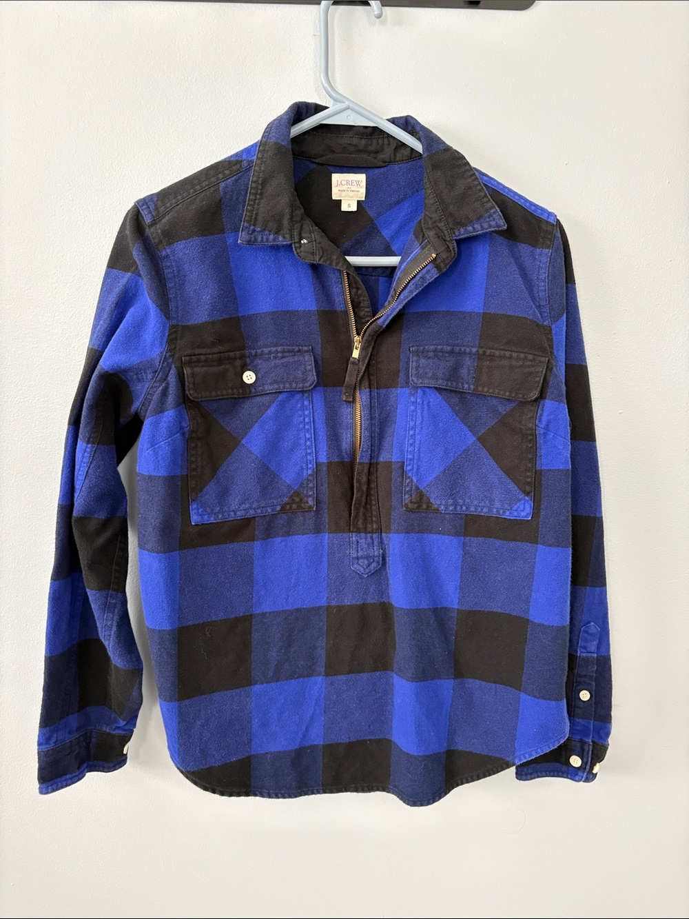 J. Crew Royal Blue & Black Buffalo Plaid Zip Pullover